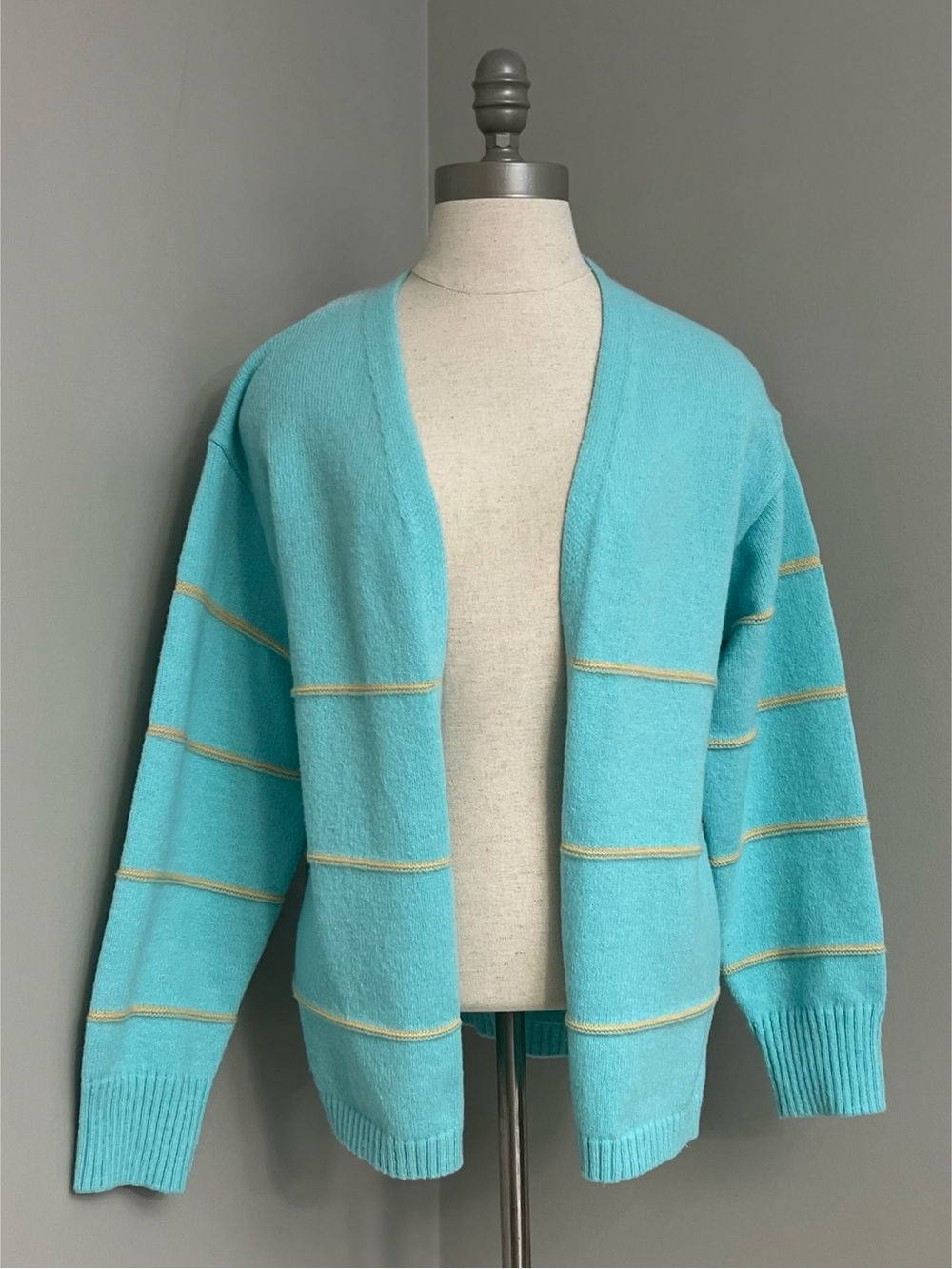 Made With Love Turquoise & Cream Striped Knit Cardigan